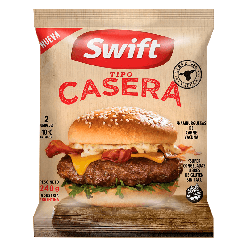 Hamburguesas de carne Casera Swift 2 un x 120 grs - Hiram Alimentos Congelados