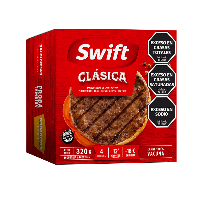 Hamburguesas de carne Clásica Swift Estuche 4 un x 80 grs - Hiram Alimentos Congelados