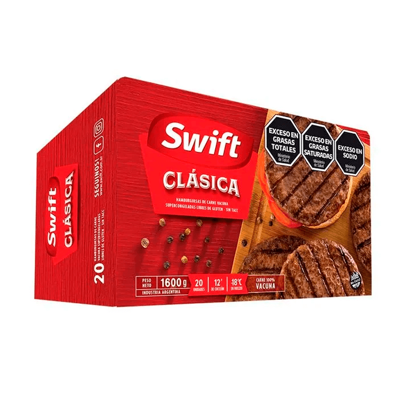 Hamburguesas de carne Clásica Swift Estuche 20 un x 80 grs - Hiram Alimentos Congelados