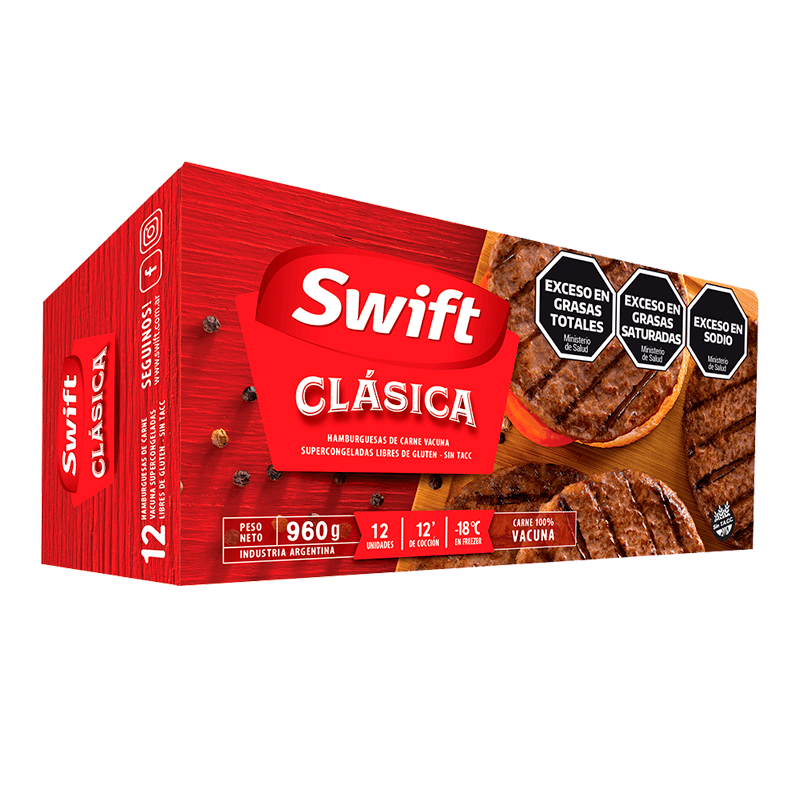 Hamburguesas de carne Clásica Swift Estuche 12 un x 80 grs - Hiram Alimentos Congelados