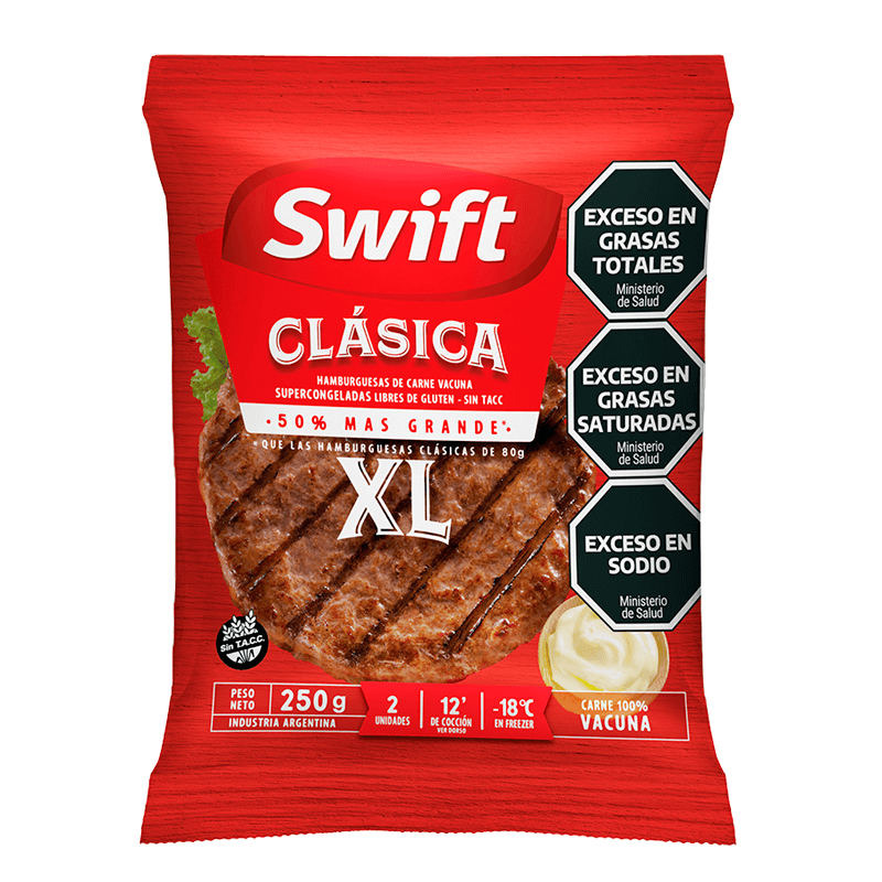 Hamburguesas de carne Clásica ¨XL¨ Swift  2 un x 125 grs - Hiram Alimentos Congelados