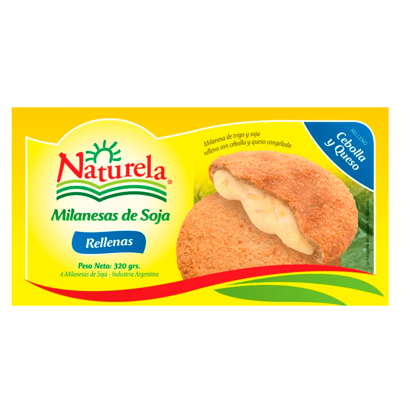 Milanesas de Soja Naturela Rellena Cebolla & Queso Estuche 4 un x 80 grs - Hiram Alimentos Congelados