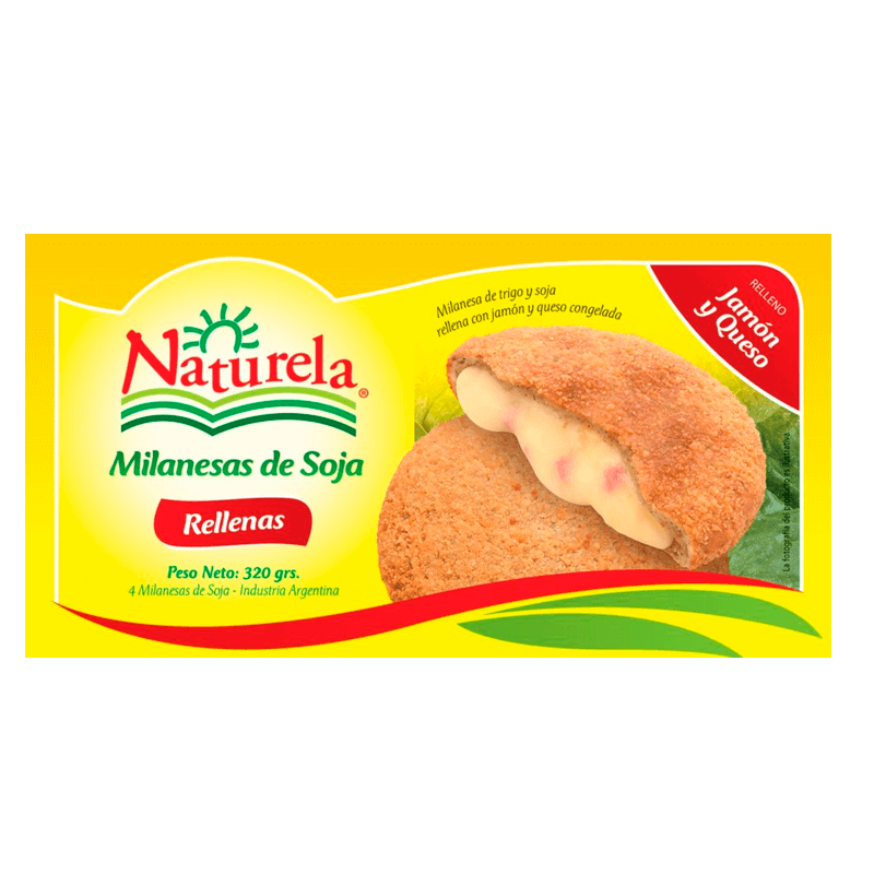 Milanesas de Soja Naturela Rellena  Jamón & Queso Estuche 4 un x 80 grs - Hiram Alimentos Congelados