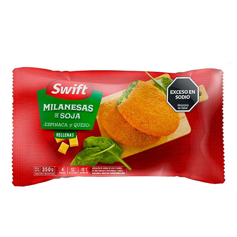 Milanesas de Soja Swift Rellenas Espinaca & Queso Estuche 4 un x 80 grs - Hiram Alimentos Congelados