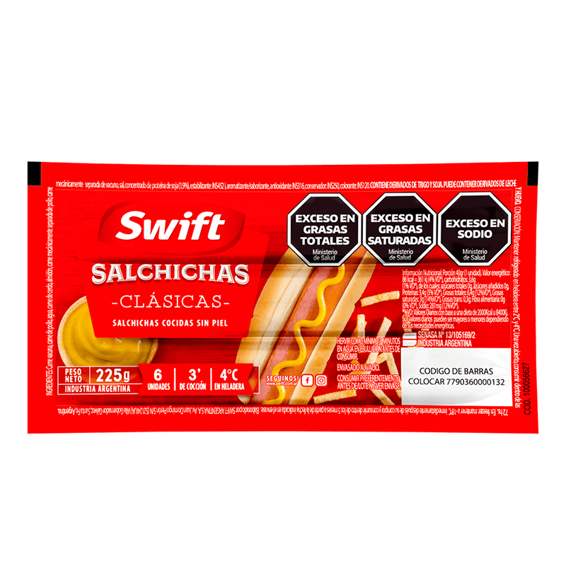 Salchichas Clásicas Swift Paquete 6 Un - 225 grs - Hiram Alimentos Congelados