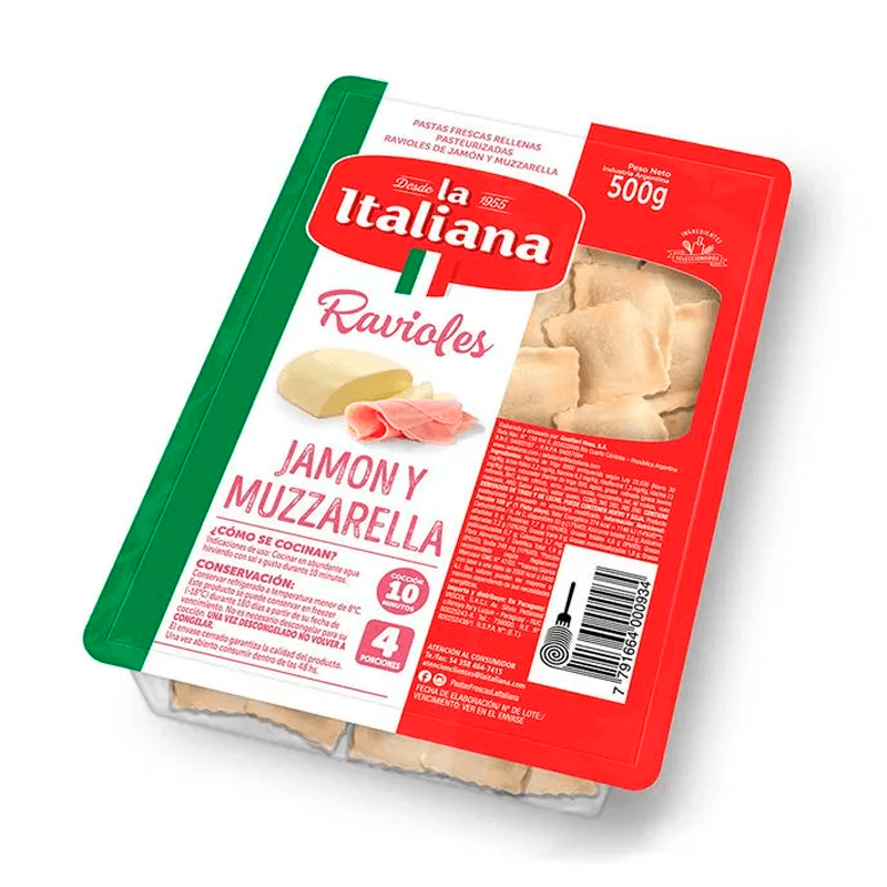 Ravioles Jamón & Queso La Italiana Bandeja x 500 grs - Hiram Alimentos Congelados