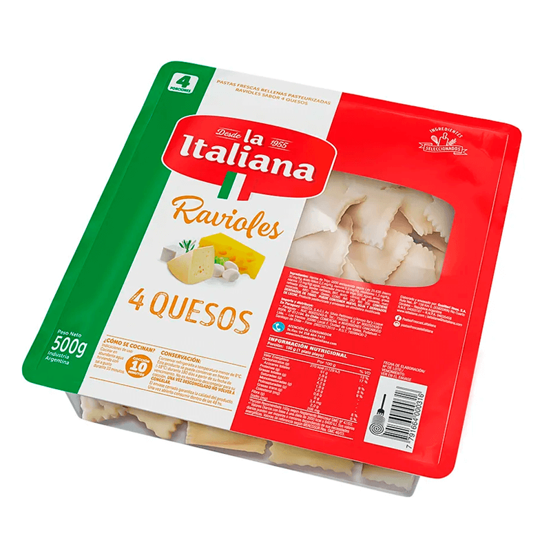 Ravioles Cuatro Quesos La Italiana Bandeja x 500 grs - Hiram Alimentos Congelados
