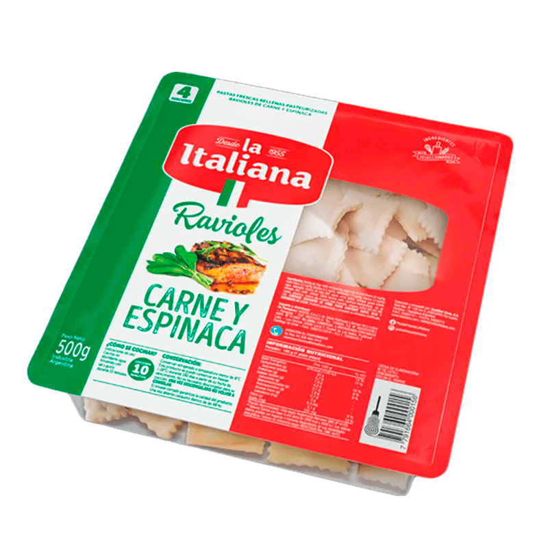 Ravioles Carne & Espinaca La Italiana Bandeja x 500 grs - Hiram Alimentos Congelados