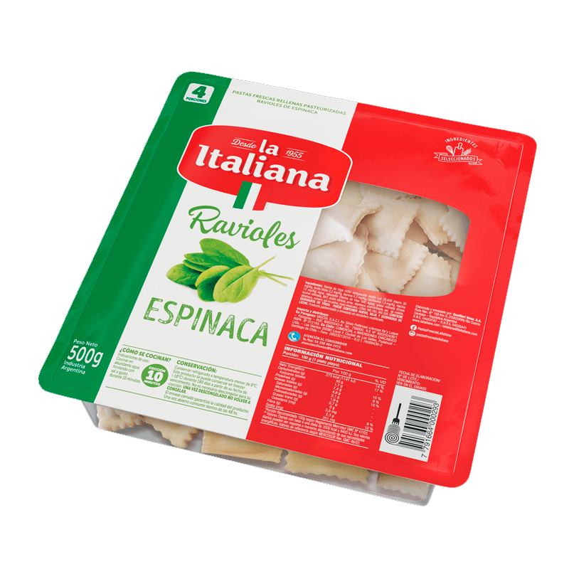 Ravioles Espinaca La Italiana Bandeja x 500 grs - Hiram Alimentos Congelados