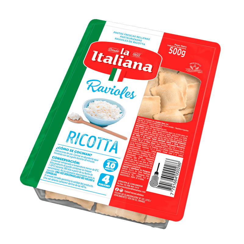 Ravioles Ricota La Italiana Bandeja x 500 grs - Hiram Alimentos Congelados