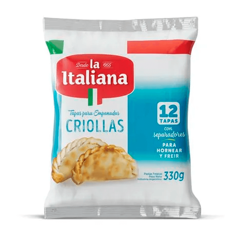 Tapas empanadas criollas La Italiana Paquete x 12 un - 330 grs - Hiram Alimentos Congelados