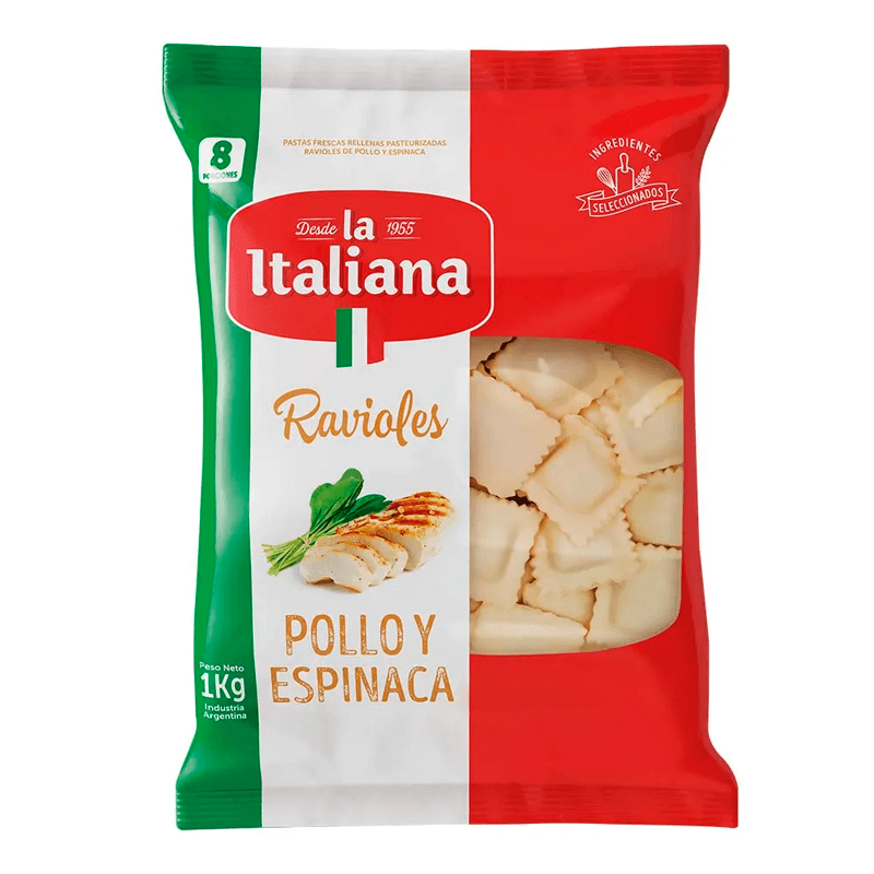 Ravioles Pollo & Espinaca La Italiana Paquete x 1000 grs - Hiram Alimentos Congelados
