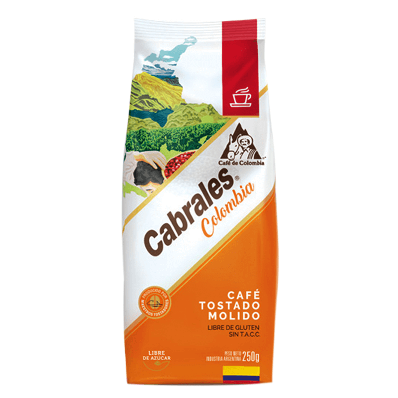 Café Tostado Molido Cabrales Colombia Paquete x 250 grs - Sin azúcar - Hiram Alimentos Congelados