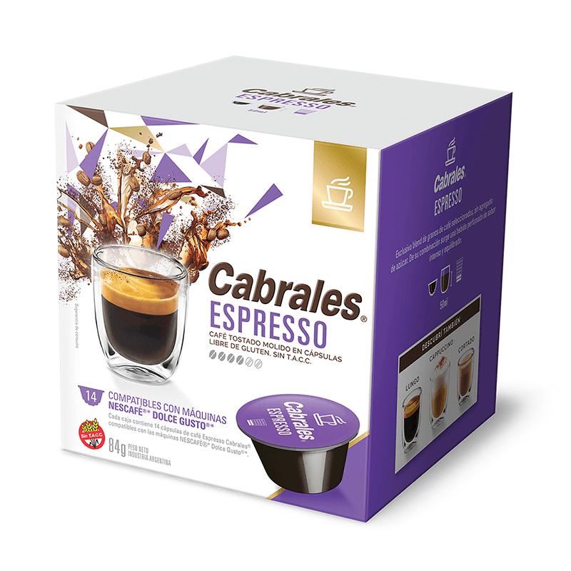 Café Cabrales Cápsulas Tipo Dolce Gusto Espresso Caja 14 un x 6 grs - Hiram Alimentos Congelados