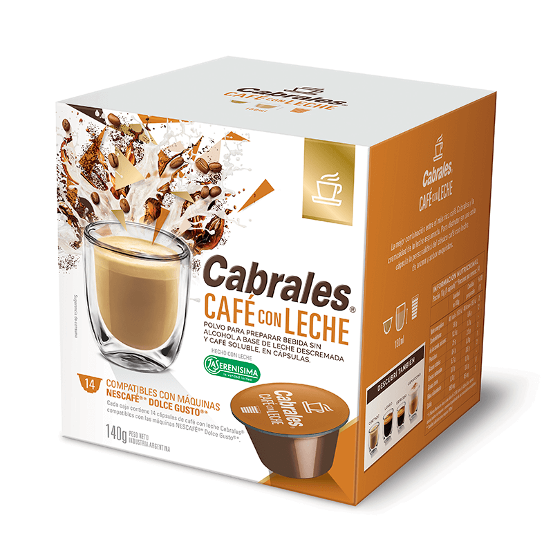 Café Cabrales Cápsulas Tipo Dolce Gusto Café con Leche Caja 14 un x 6 grs - Hiram Alimentos Congelados
